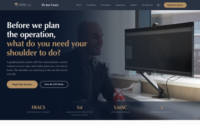 Homepage of the Dr Joe Coory website, built by MaxConnex